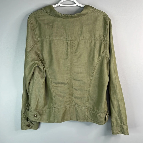 TAHARI Olive Green Lyocell Utility Jacket Button Snap Closure Lightweight Size L - Picture 9 of 14